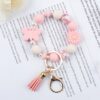 Wholesale daisy silicone printed wooden bead keychain bracelet key pendant