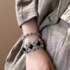 Wholesale Dark Gothic Square Stone Wide Edition Bracelet