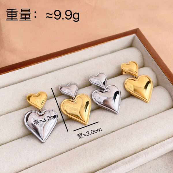 Wholesale Gold and silver contrasting pendant heart-shaped titanium steel earrings