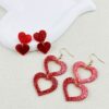 Wholesale Valentine's Day peach heart glitter red heart acrylic suit earrings