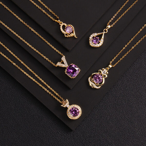 Wholesale Purple Zircon Necklace Heart Pendant Jewelry
