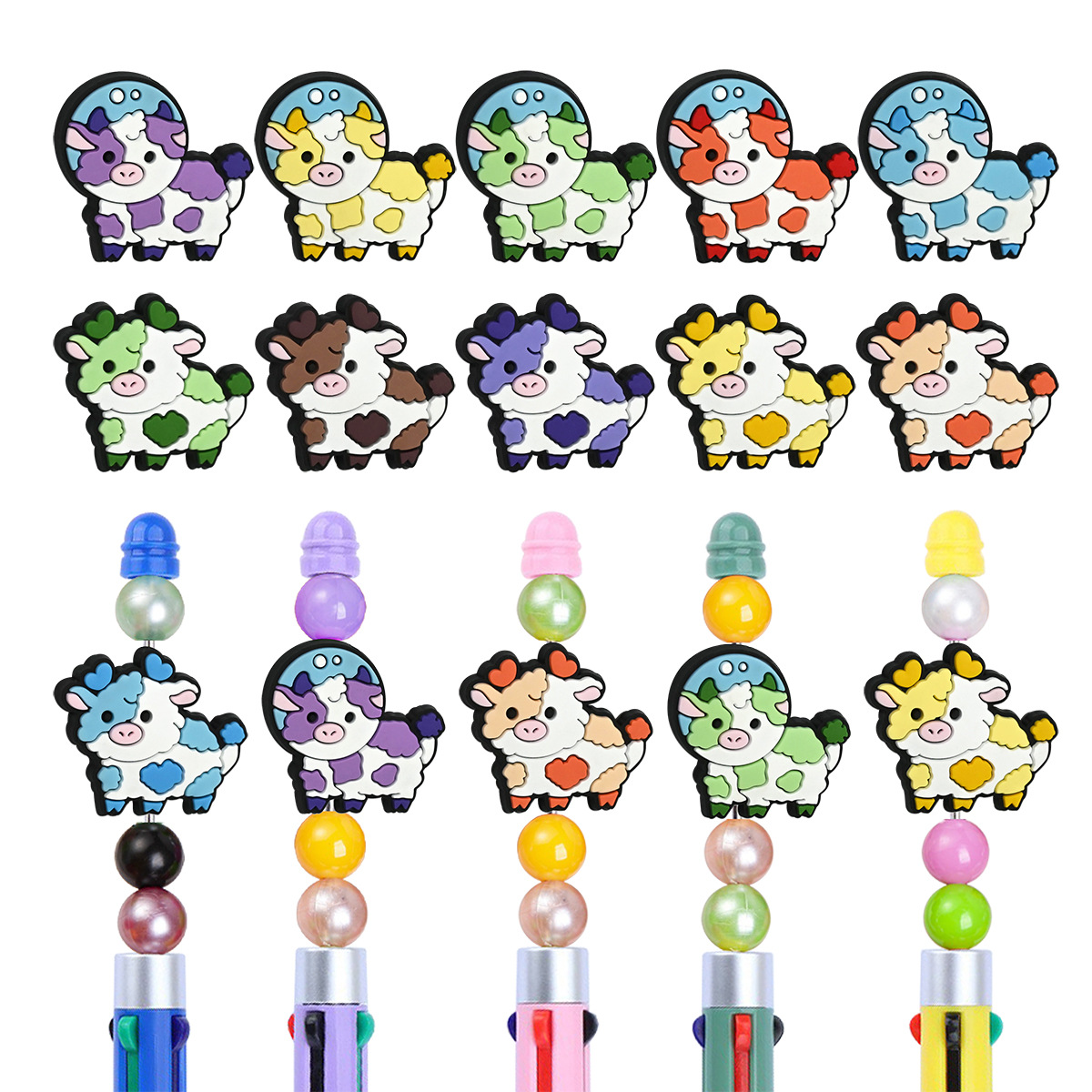 Wholesale Random Cartoon Colorful Cow Series Pvc Soft Glue Double-Sided Focus Beads