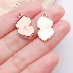 1 pink oil dripping love diamond ring box 22x12x1mm-1.3g-25186