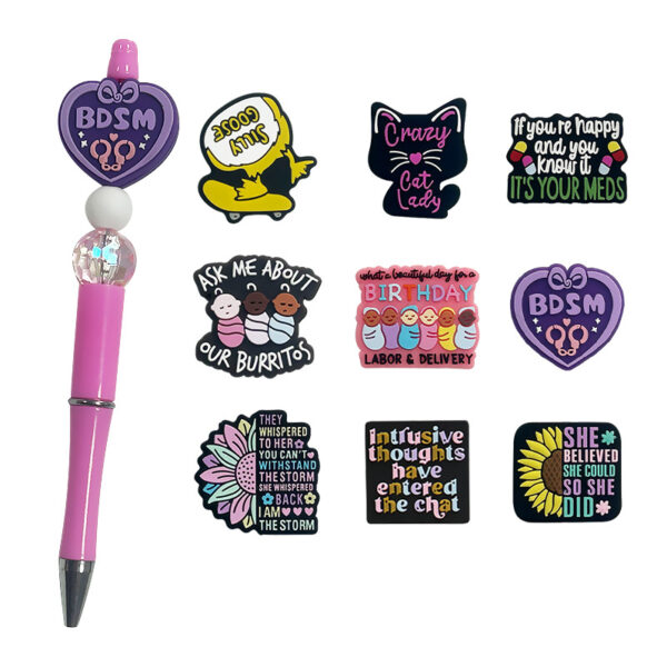 Wholesale 10pcs Cartoon Animal Letter Accessories DIY Bead Pen Silicone Beads