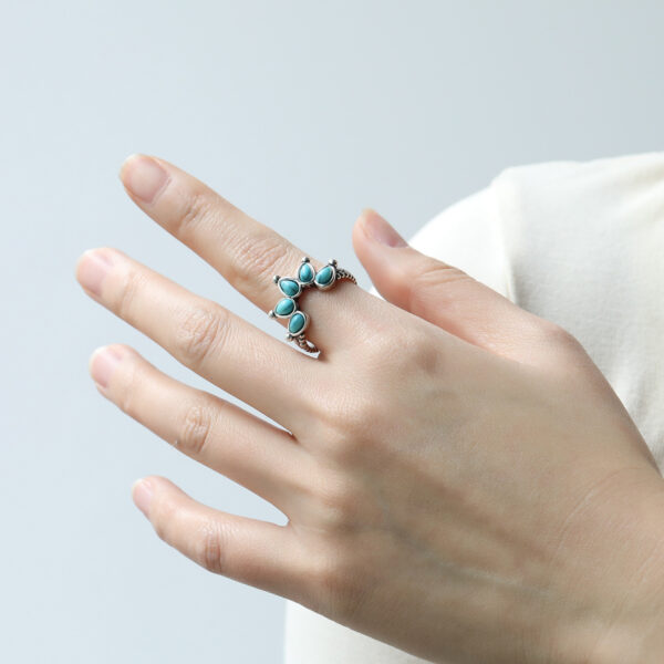 Wholesale Geometric turquoise teardrop gemstone retro ring