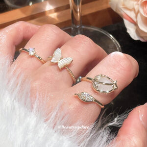 Wholesale Copper Inlaid Zircon Butterfly Flower Open Ring