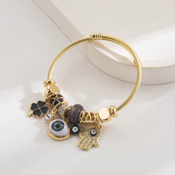 Wholesale Diamond studded Devil's Eye Palm Clover Stainless Steel Bracelet