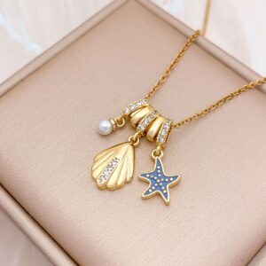 Xl4492 shell starfish necklace gold