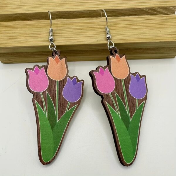 Wholesale Easter Flower Basket Rabbit Printed Easter E Wooden Earrings