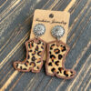 Wholesale Cross-border European and American Western Denim boots earrings classic leopard leather inlaid wood texture earrings factory supply
