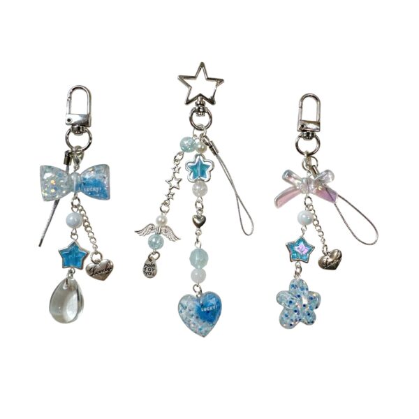 Wholesale Blue Sparkling Pink Love Flower Bow Keychain