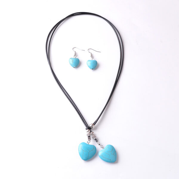 Wholesale Bohemian long turquoise pendant earrings necklace suit