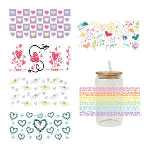 Wholesale Colorful Valentine's Day Heart 16oz Cup UV DTF Wraps