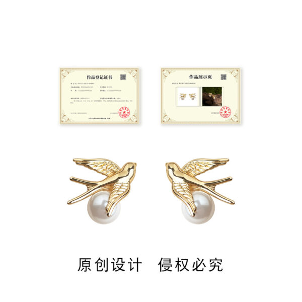 Wholesale Golden Pearl Bird Silver Needle Earnail