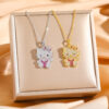 Wholesale Cute and Sweet Diamond Cat Pendant Titanium Steel Necklace OLY Exclusive