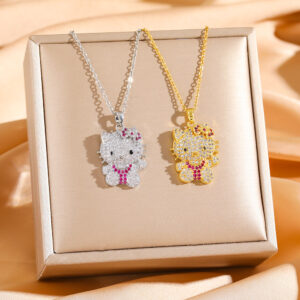 Wholesale Cute and Sweet Diamond Cat Pendant Titanium Steel Necklace OLY Exclusive