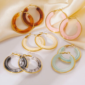 Wholesale Stainless Steel Earrings Resin Hoops Luxury Earrings