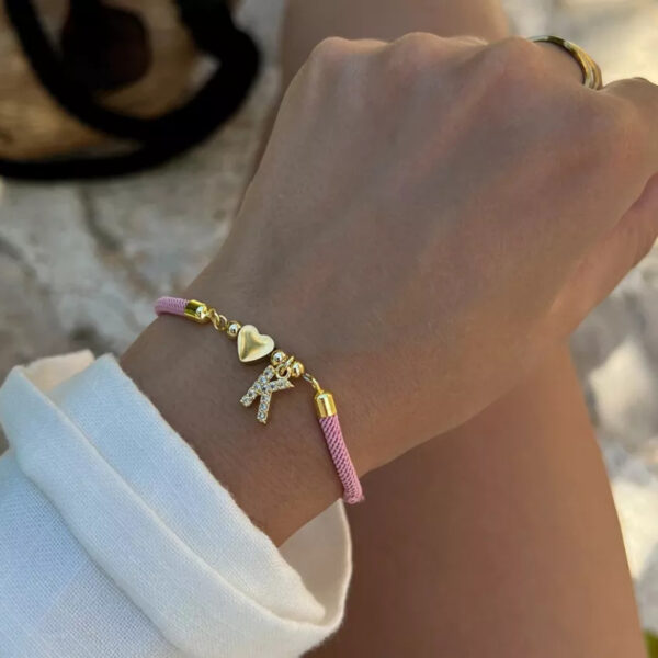 Wholesale Capital letters peach heart set with zirconium adjustable pink bracelet