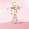 Wholesale Pink 26 letter Sparkling Pink Flower Tassel Keychain