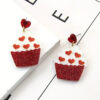 Wholesale Cake Blingbling Heart Earrings Acrylic Splicing Red Peach Heart Mirror Earrings