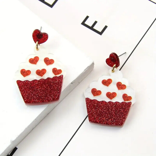 Wholesale Cake Blingbling Heart Earrings Acrylic Splicing Red Peach Heart Mirror Earrings