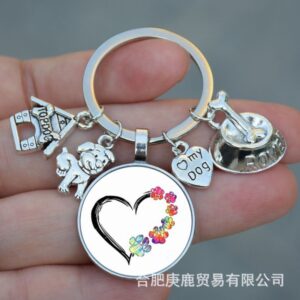 Six colorful dog paws hearts