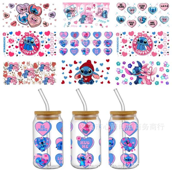 Wholesale Valentine's Day Uv Dtf Transfer Crystal Transparent 16oz Sticker Glass C Special Scratch-Resistant Wholesale