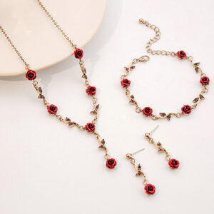 E1834 three-piece set with golden red flowers