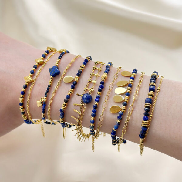 Wholesale European and American Hot Selling Ins Style Lapis Lazuleus Bracelet French Style Design Sense Natural Stone Bracelet Stainless Steel Gold Plated Hand Jewelry