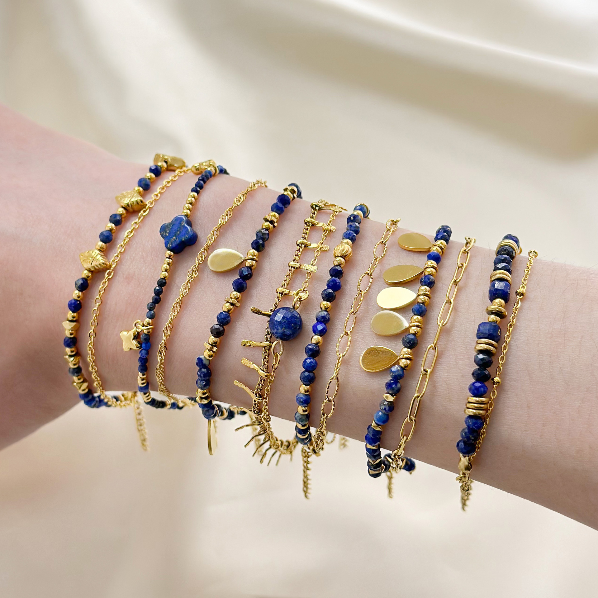 Wholesale European and American Hot Selling Ins Style Lapis Lazuleus Bracelet French Style Design Sense Natural Stone Bracelet Stainless Steel Gold Pl