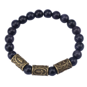 Glossy black glass beads + 3 bronze runes / Rune pattern random