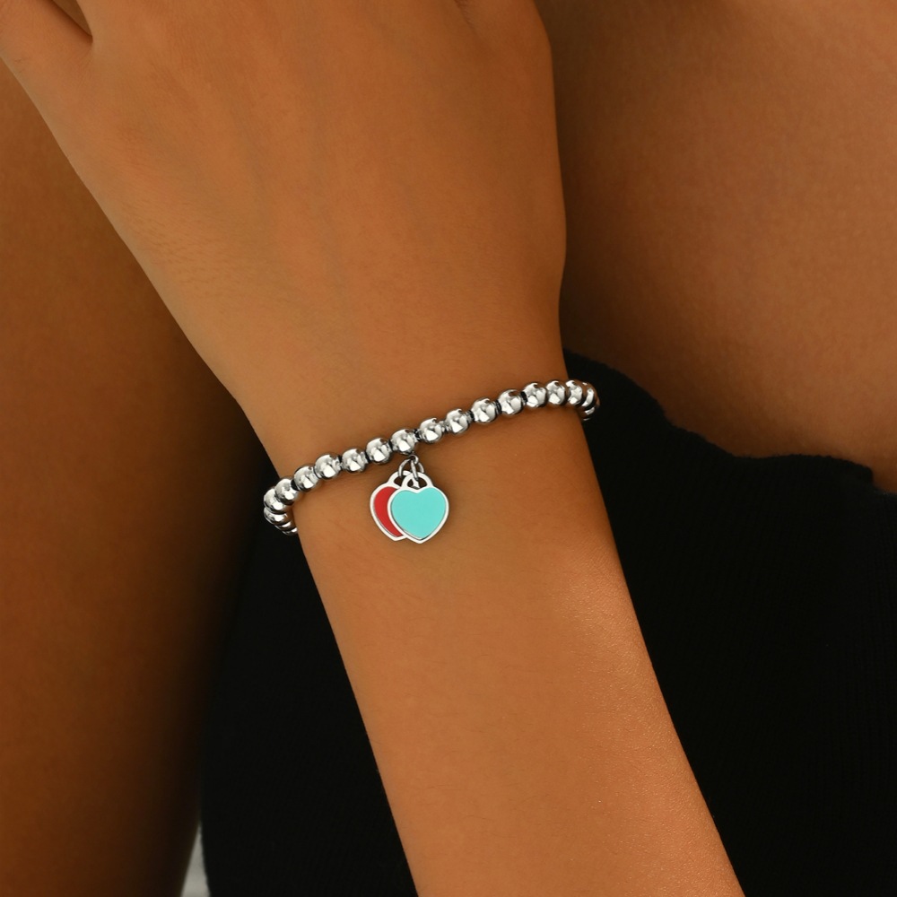 Wholesale Stainless Steel wder Blue Double Heart Bracelet