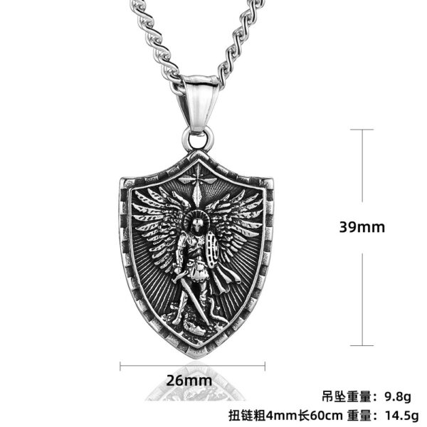 Wholesale Golden Stainless Steel Sword-Wielding Warrior Angel Shield Men's Necklace