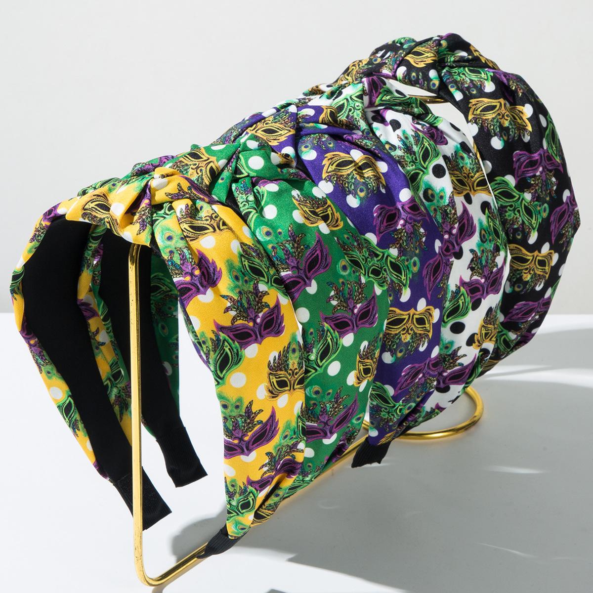 Wholesale Carnival fabric knotted lka dot printed wide edge headband