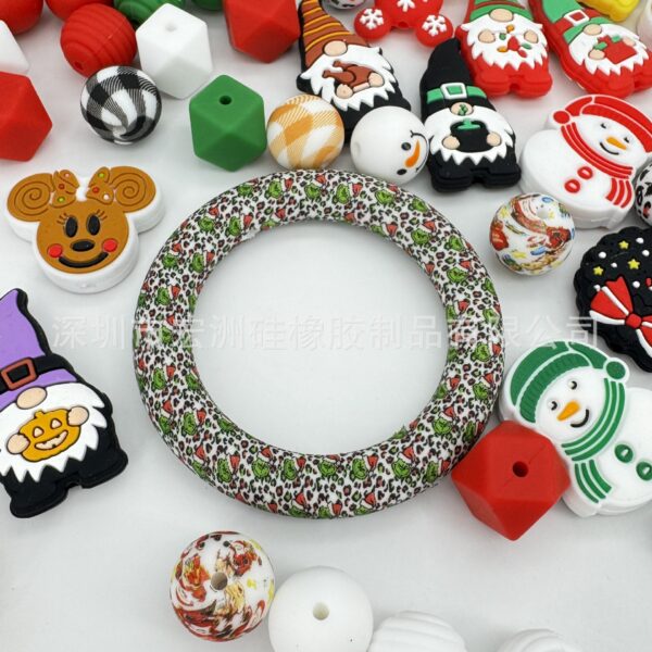 Wholesale 10pcs DIY Printed Ring Silicone Beads