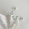 Wholesale Micro inlaid zircon mint green silver needle butterfly earrings