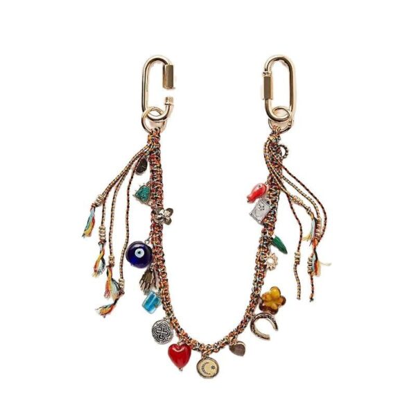 Wholesale Devil's Eye Metal Geometric Heart Pendant Woven Keychain