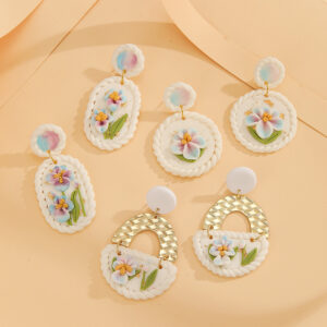Wholesale Garden oil painting style soft ceramic earrings