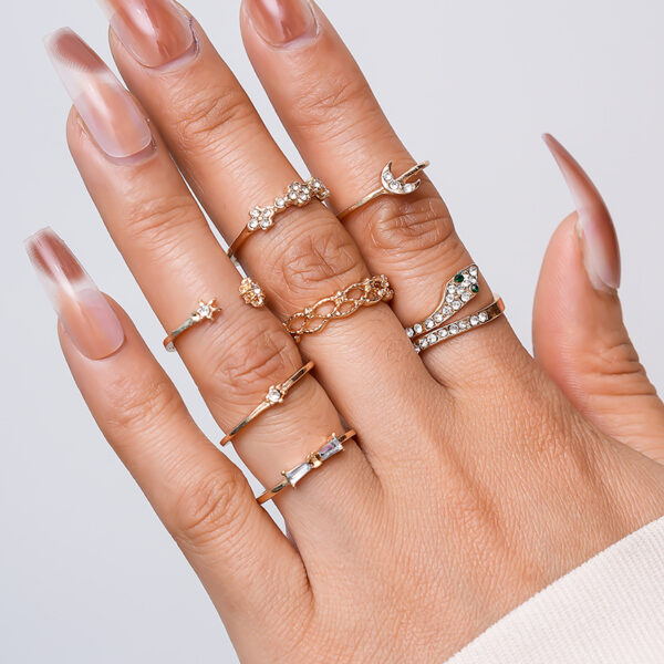 Wholesale Geometric Joint Ring Cut Out Moon Snake Ring Set Ring