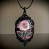 Wholesale Pink transparent rose patterned glass pendant necklace