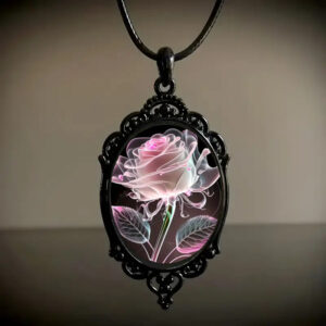 Wholesale Pink transparent rose patterned glass pendant necklace