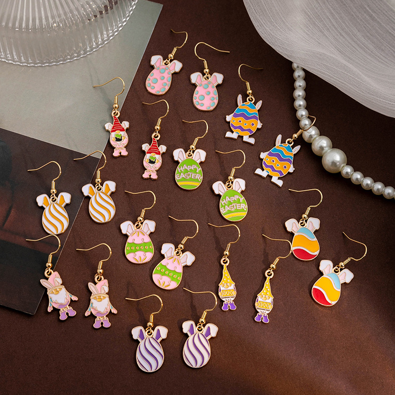 Wholesale Easter e cartoon rabbit contrasting splicing earrings