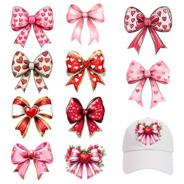 Wholesale Cross-Border Valentine's Day Bow Heat Transfer Stickers Custom Heat Labels DIY White Ink Heat Transfer Stickers Wholesale in Stock