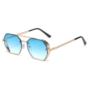 Gold-framed blue-tinted lenses