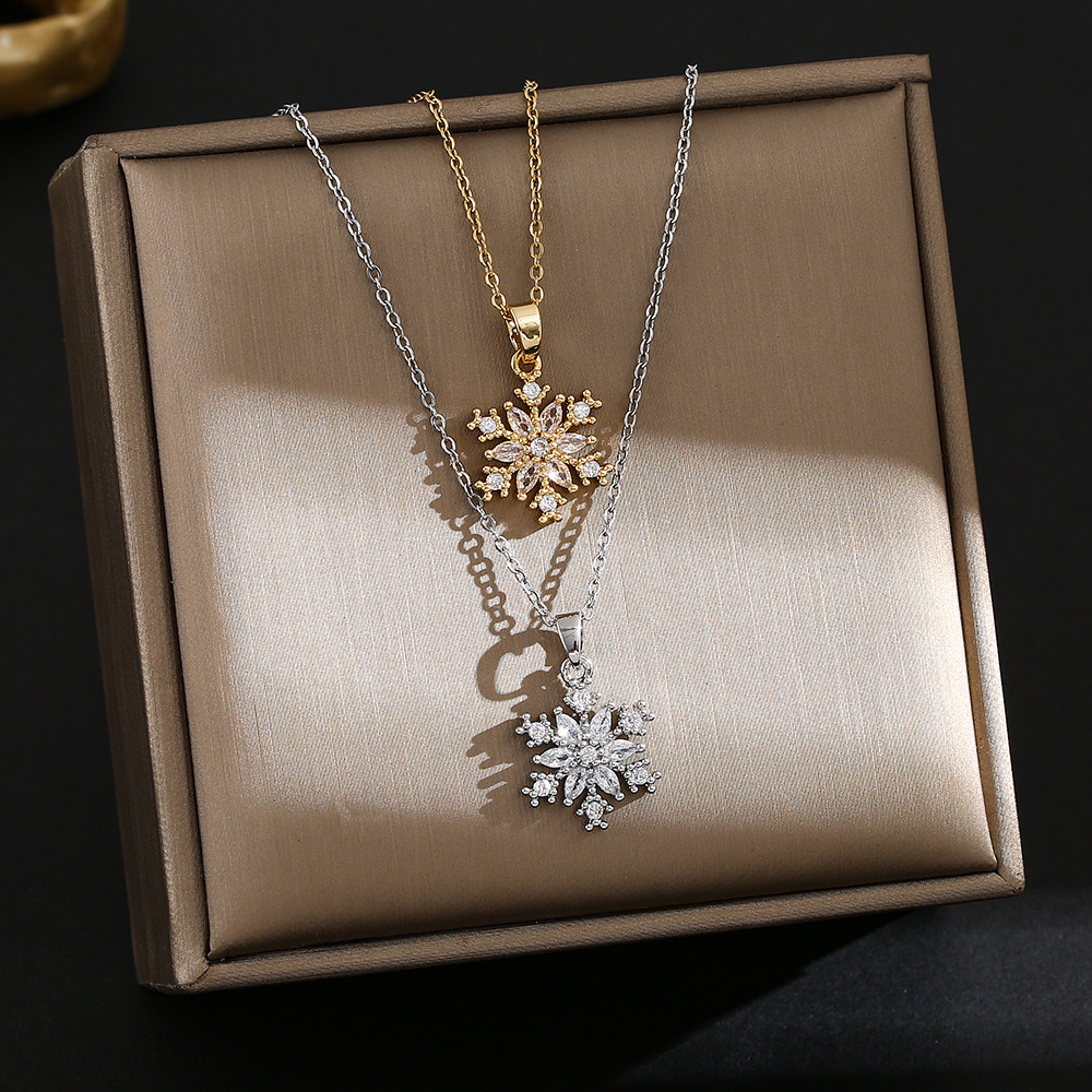 Wholesale Full Diamond Snowflake Titanium Steel Necklace for Women