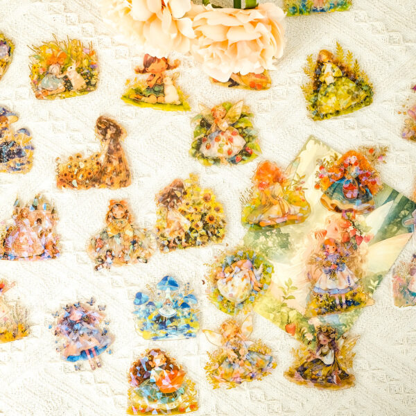 Wholesale 30 Fairy Tale Forest Stickers PET Material Gold Foil Transparent Waterproof Cartoon Stickers