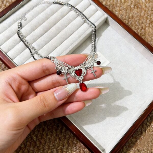 O1CN01gvKdbX1OnYEkI64FO_2209731171750-0-cib Wholesale Sweet Cool Red Angel Wings Gothic Cross Tassel Necklace