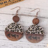 Wholesale Mother's Day Leopard Round Pieces Stitching Pendant Wooden Earrings