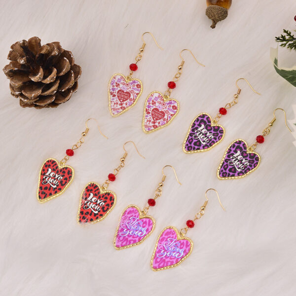 Wholesale Leopard print Love letter peach heart Valentine's Day earrings