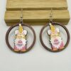 Wholesale Easter Flower Basket Rabbit Printed Easter E Wooden Earrings